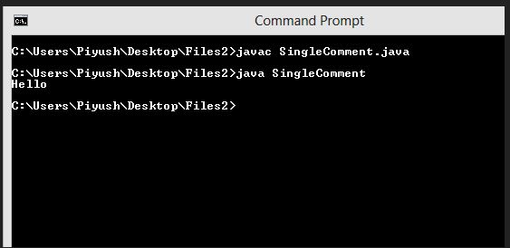 This image describes output of the sample program containing single line comment in java.